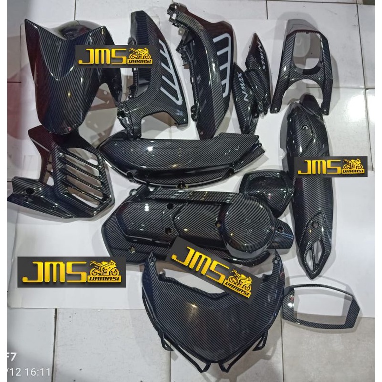 cover tutup carbon full bodi paket set nmax new cvt filter radiator knalpot bodi Speedo stang spakboard dashboard/kunci kontak ducktail cover sen atas zoro