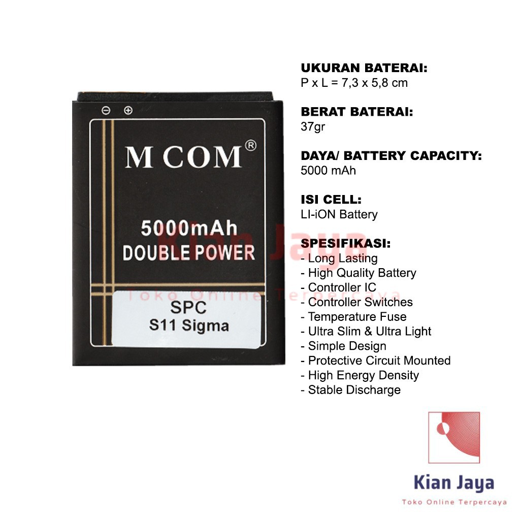 MCOM Baterai Hp SPC S11 Sigma Double Power Batre Batrai Battery Ori