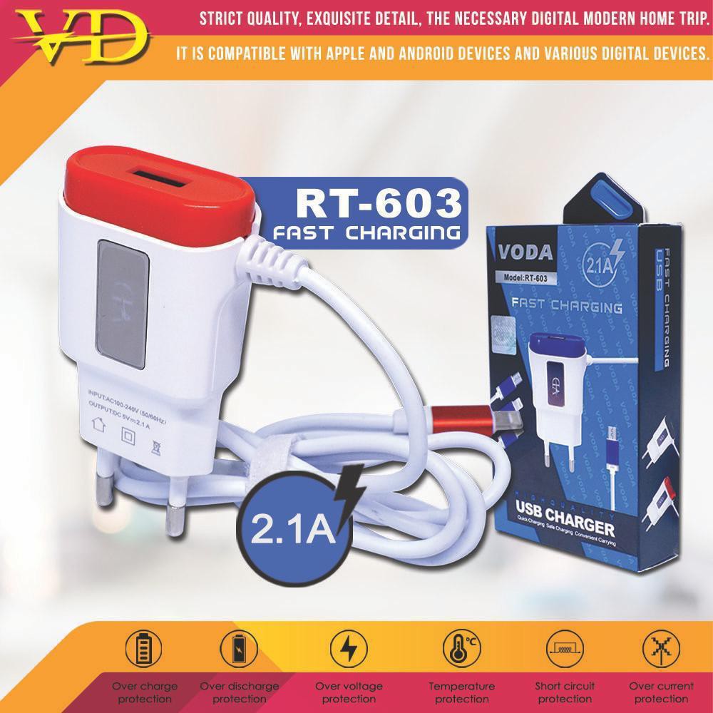 TRAVEL CHARGER VODA RT-603 2.1A + 1USB MICRO/V8