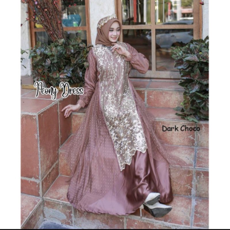 baju pesta muslimah syari peony dress wanita fashion bridesmaid