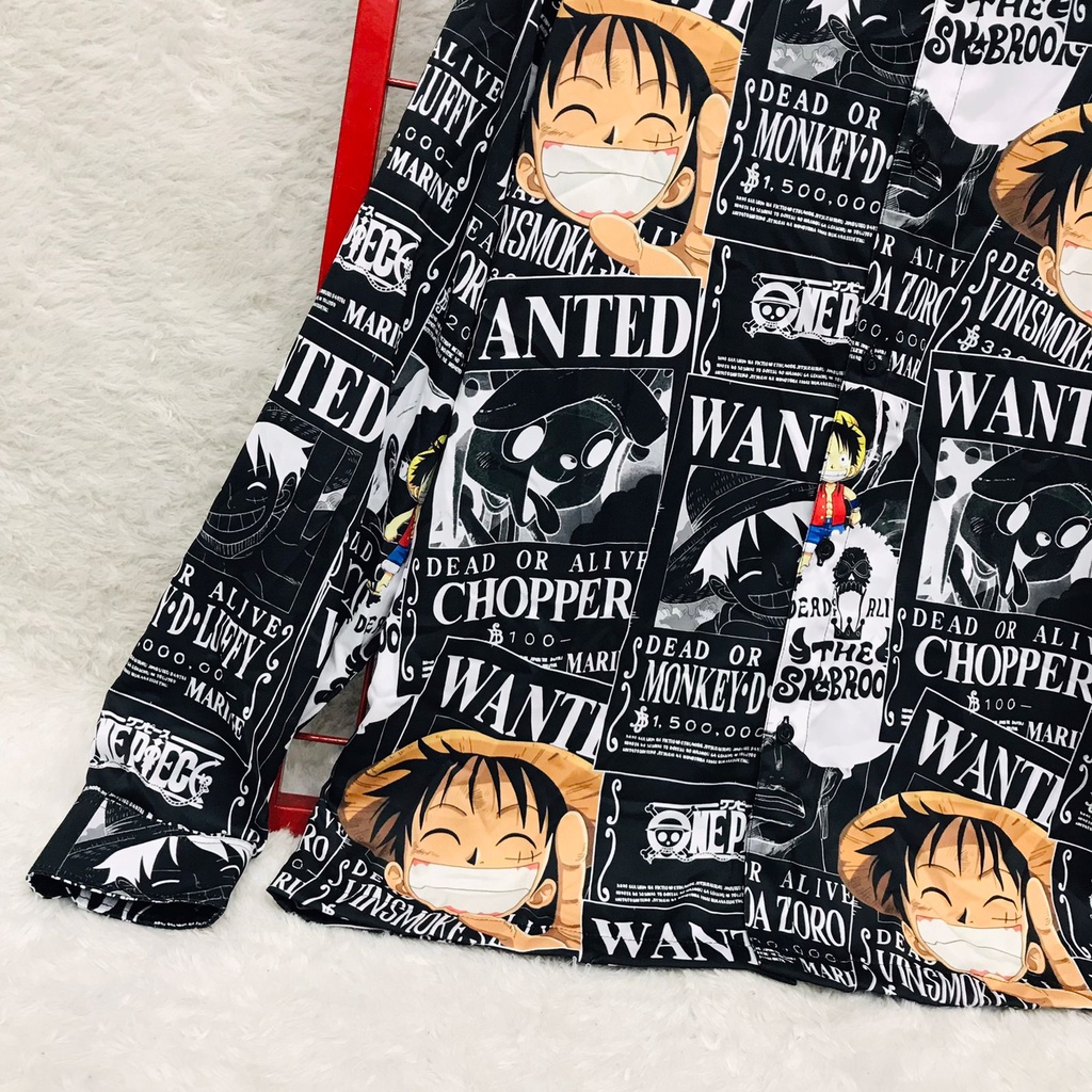 Kemeja Lengan Panjang Luffy Wanted Black