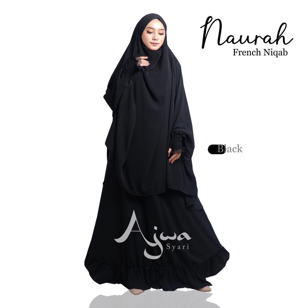 TERMURAH GAMIS NAURAH FRENCH NIQAB gamis syari polos umroh haji set khimar niqab original