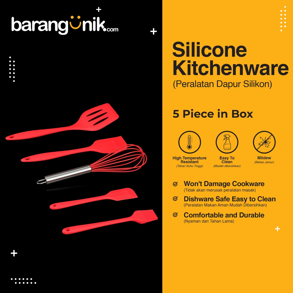 Baking Set 5 pcs Spatula Set Alat Masak Silikon Set Silicone Merah