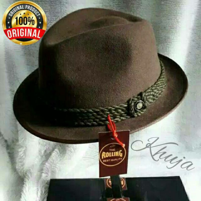 Topi Laken/fedora brown original import berkualitas Exelant menawan elegan tompi