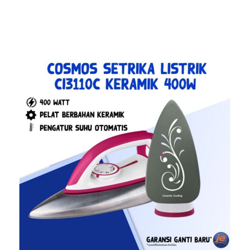 Seterika listrik Cosmos CI-3110 tapak keramik anti lengket