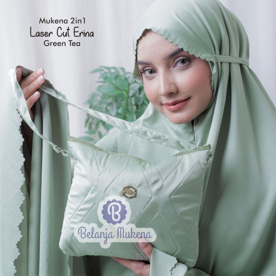 Mukena Adem Dewasa 2in1 Cantik Bahan Satin Silk Premium Motif Polos Laser Cut Erina Elegan