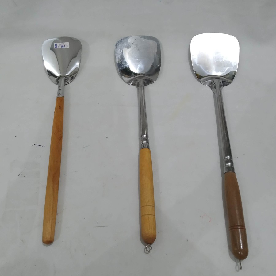 Sendok Goreng Sutil Sodet Spatula Stainless gagang kayu dramashop