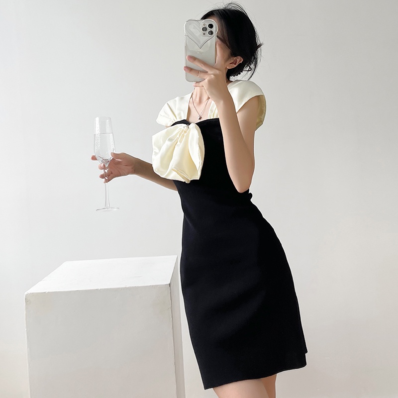 【Elegant】Korean Summer Prethoracic Bowknot Mini Dress 7489