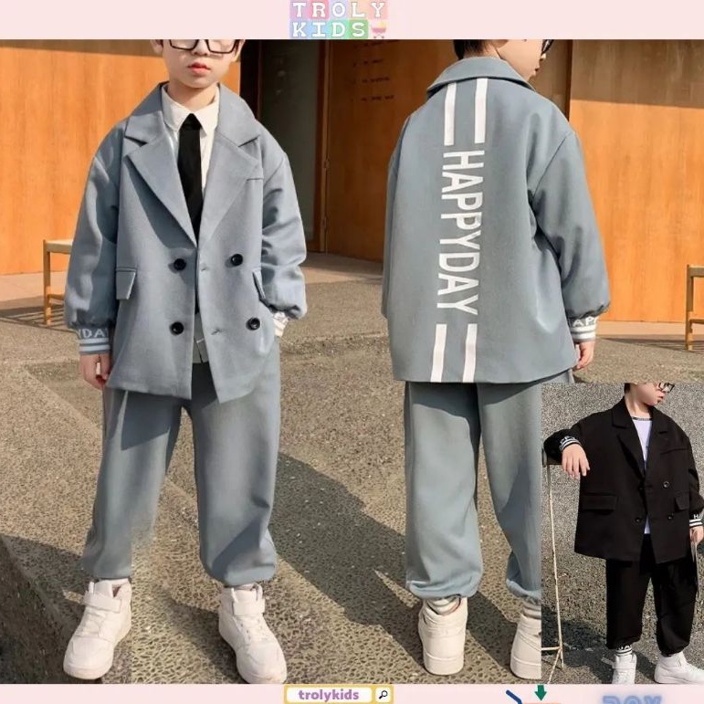 ASLI082 - Setelan Blazer Polos Anak Laki-laki Import