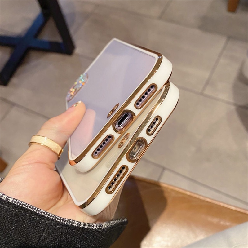 Soft Case Transparan Frame Electroplated Glitter Berlian Kamera Untuk iPhone 13 12 11 Pro X XS Max Mini XR SE2 7 8 Plus