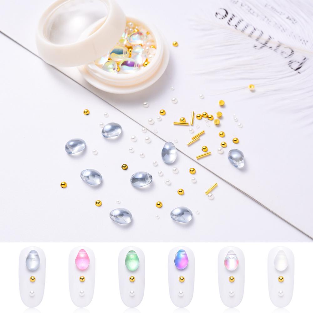 AUGUSTINA Dekorasi Nail Art Agustina 1BOX Hiasan Bola Baja Mutiara Mengkilap Crystal Manicure Jewelry