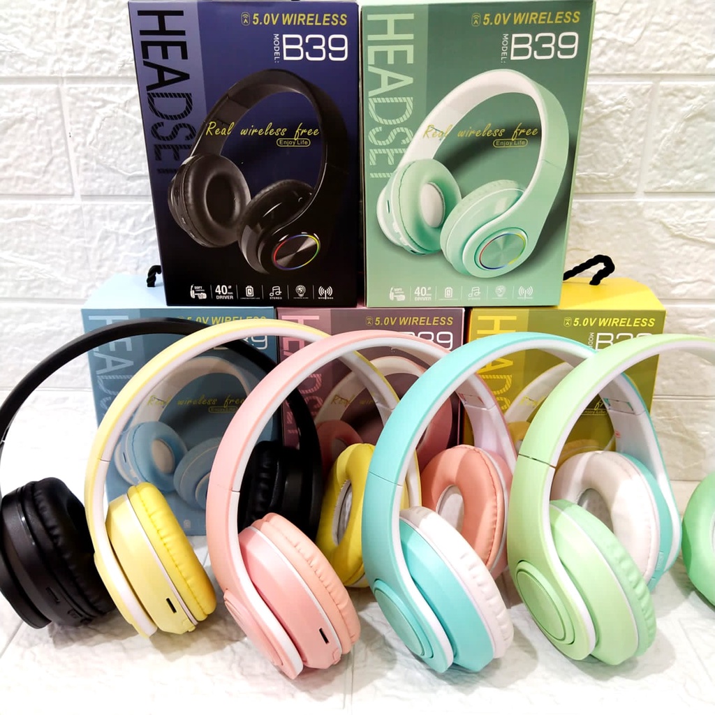 B39 - HeadPhone Bluethooth Macaron LED