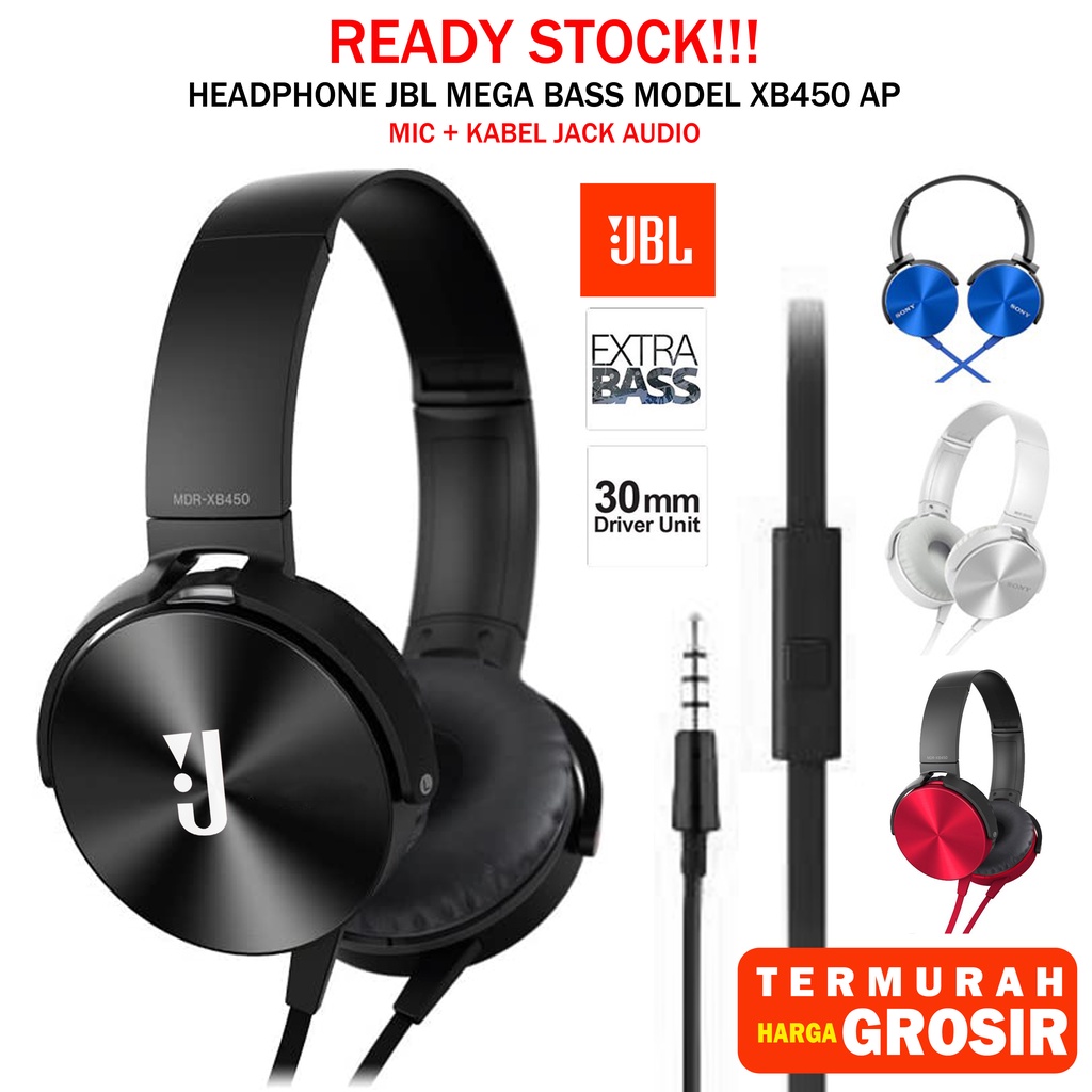 Headphone JBL earphone audio mega bass XB450 AP headset besar + mic kabel support ios android - realoneacc