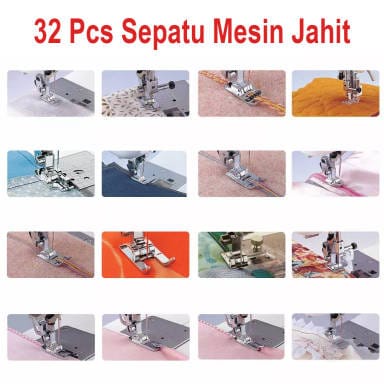 Sepatu Jahit 32pcs Mesin Jahit Kit Lengkap Set Menjahit 32 pcs Sewing Presser Tapak Foot Satu Set Portable