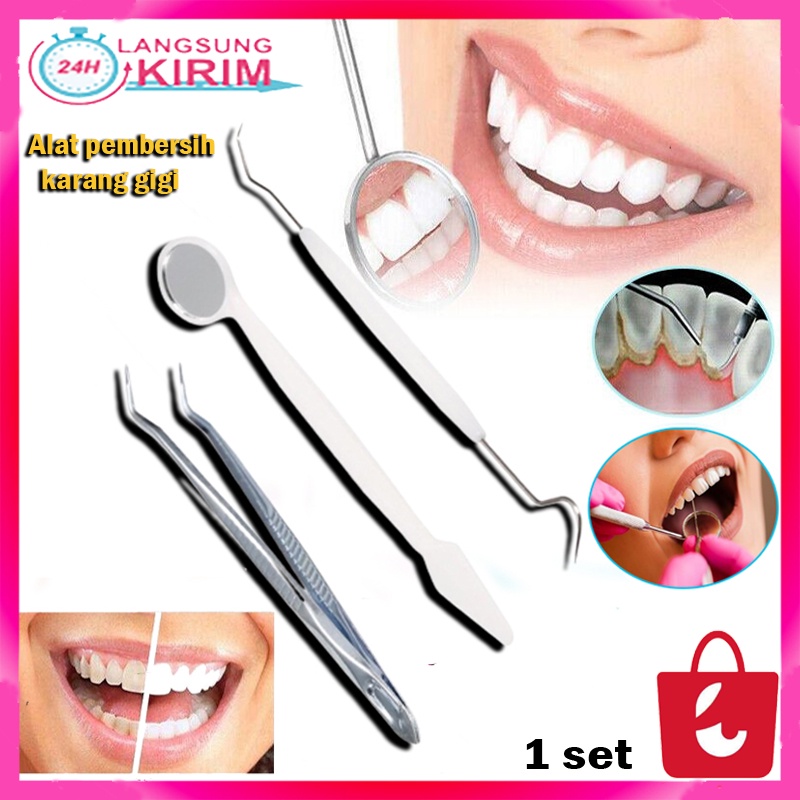 [BISA COD] Alat pembersih karang gigi plak - Dental Instrument Hook Pinset Kaca Mulut Cermin Gigi Set Kit Mini Disposable - Ampuh Rontokin