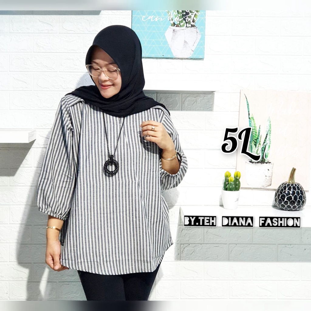 Atasan Wanita Jumbo / Blouse Wanita Jumbo / Baju Atasan Wanita Jumbo Serong Salur Import LD= 124 Cm-8