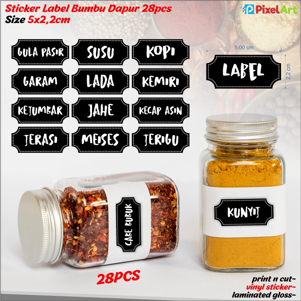 

STIKER LABEL BUMBU DAPUR CUSTOM TULISAN AWET TAHAN AIR PERIUM QUALITY 1 SET ISI 28 PCS