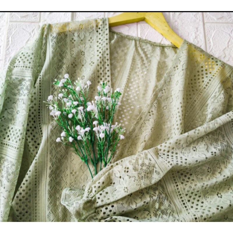 LACE OUTER CARDY/outer brukat crop/cardigan outer pendek-Ijo mint