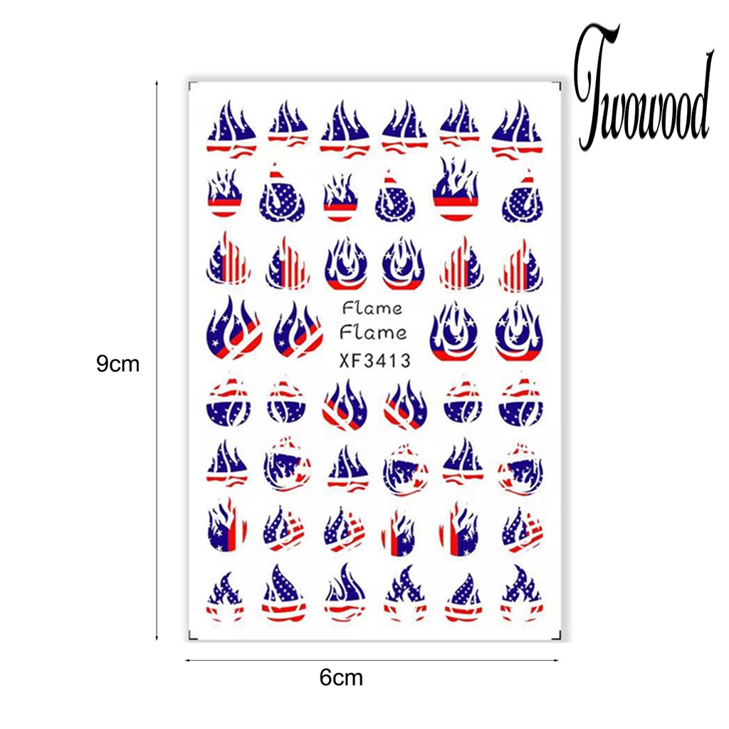 Twowood Stiker Kuku Ultra Tipis Motif Bendera Amerika / National Day Untuk Nail Art