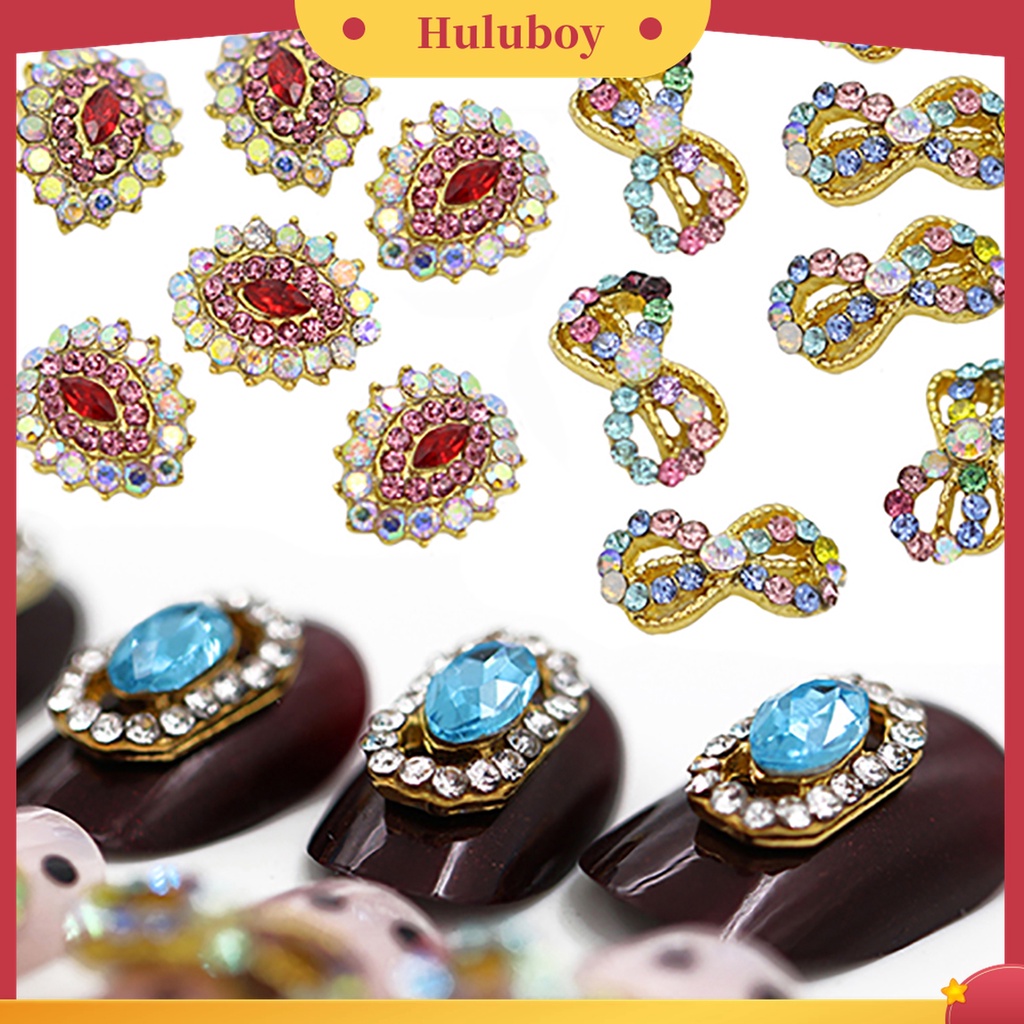 Huluboy Huluboy♡ 10pcs Stiker Kuku Bahan Alloy Aksen Berlian Imitasi Untuk Dekorasi Nail Art