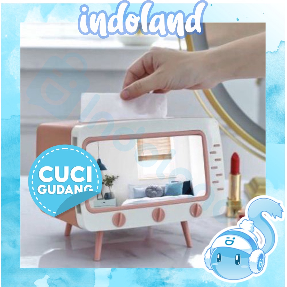 ☀ INDOLAND ☀ R276 Kotak Tissue Box Organizer Bentuk TV Tempat Tisu + Stand Phone Holder Import COD