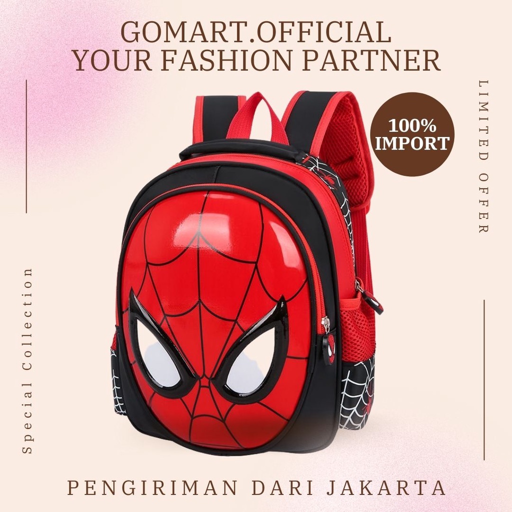 Tas Anak Sekolah Karakter Spiderman 3D Import - Tas Ransel Anak Spiderman - Tas Sekolah Anak Laki Laki Import Premium High Quality Terbaru -  Ransel Anak Sekolah SD dan TK [BK18]