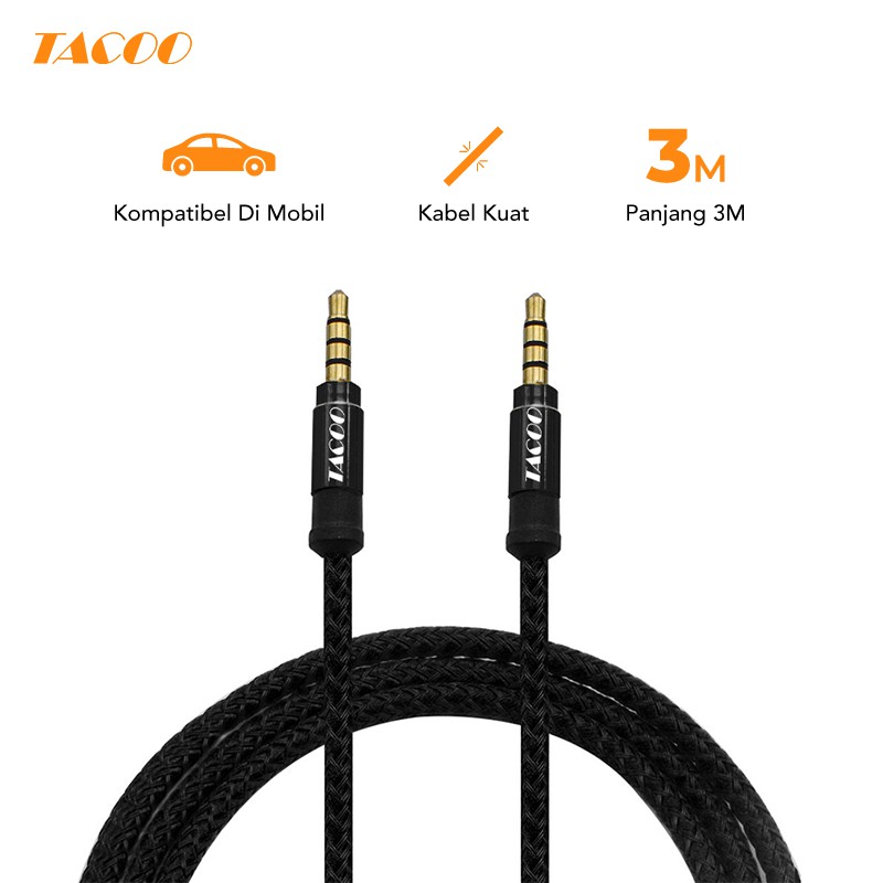 

TACOO Kabel Braided Nylon 3m Audio AUX 3.5 mm to 3.5 mm / cable jack + Perekat Kabel