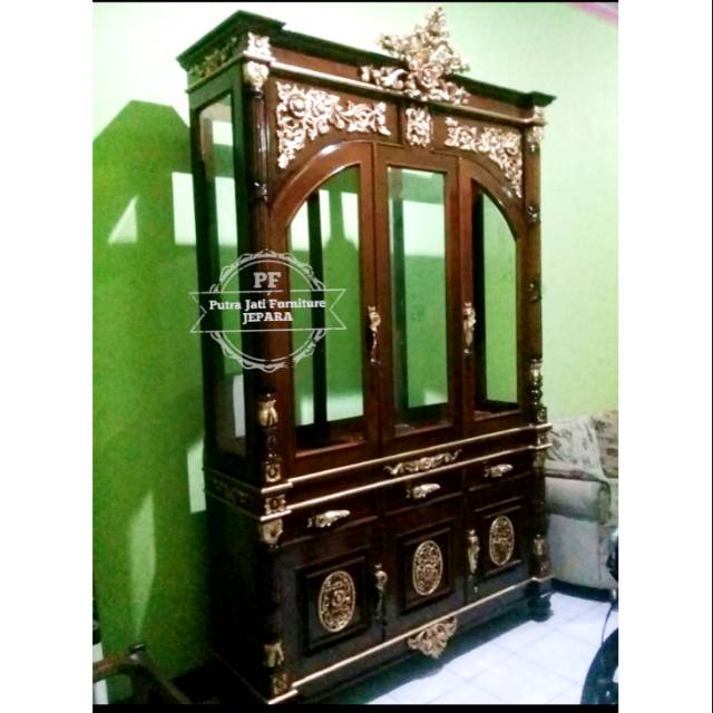 Lemari Hias Ruang Tamu Kayu Jati - Lemari Pemisah Ruangan Ukir Jepara