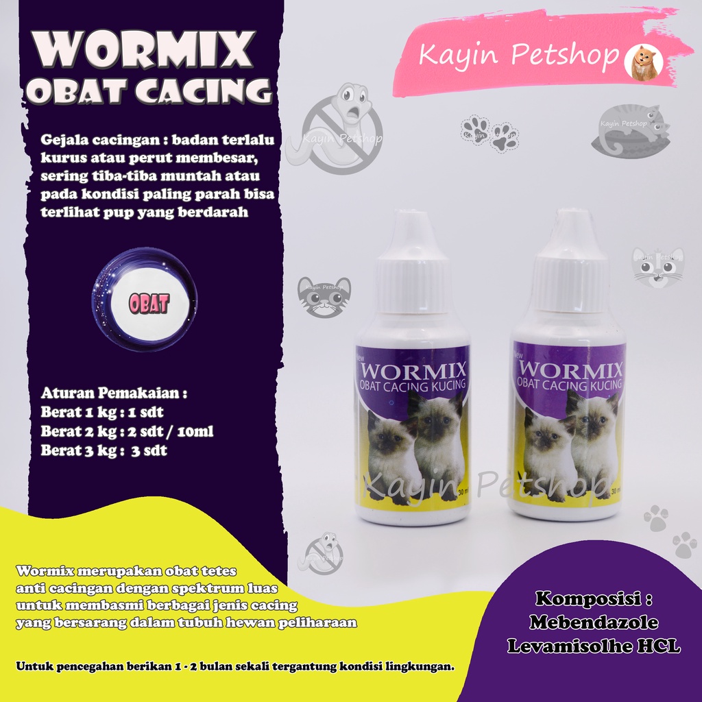 WORMIX 30ml - Obat Cacing Kucing - Spektrum Luas Ampuh Aman (membasmi cacing kucing - pinworm kucing