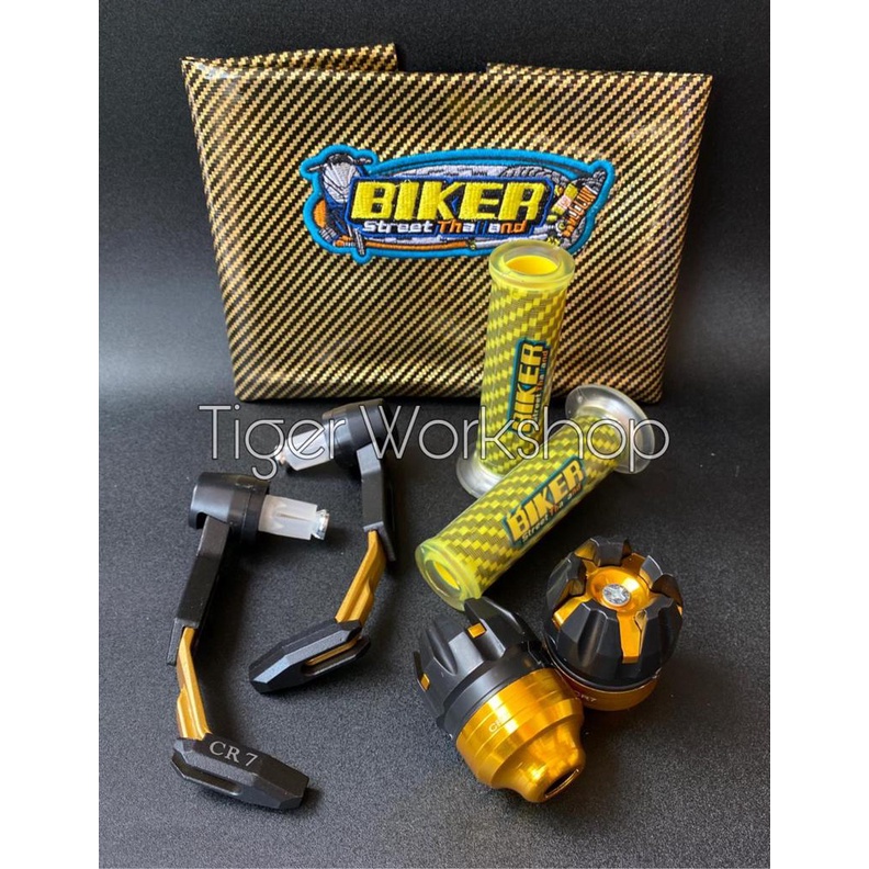 Paketan kulit jok karbon + proguard robot + jalu as roda + handgrip bikers karbon universal