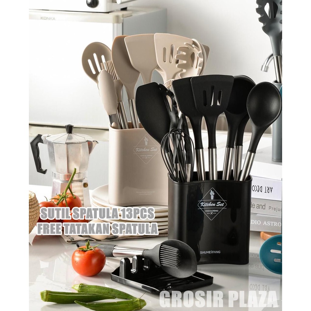 Silicone Utensil Set 13Pcs / PREMIUM Utensil Bucket Silicone Set /Spatula Sutil Silikon Set 13Pcs