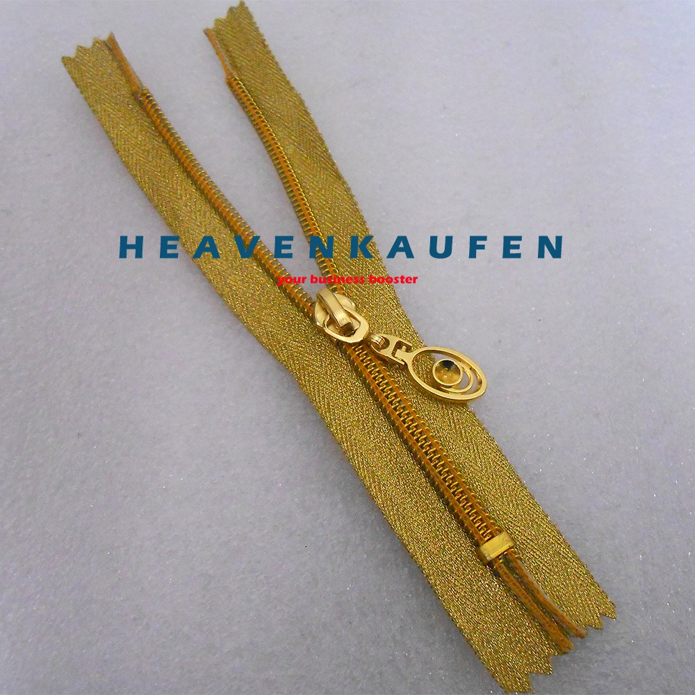 Resleting Zipper Coil 15 cm Blink - Blink Mengkilap Warna Gold