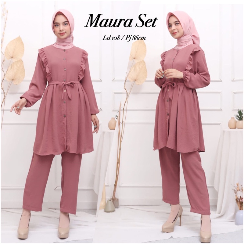 Baju Setelan Kekinian Cewek One Set Wanita Syari I0Z1 MAURA SET SETCEL POLOS ONESET CRINKLE AIRFLOW 