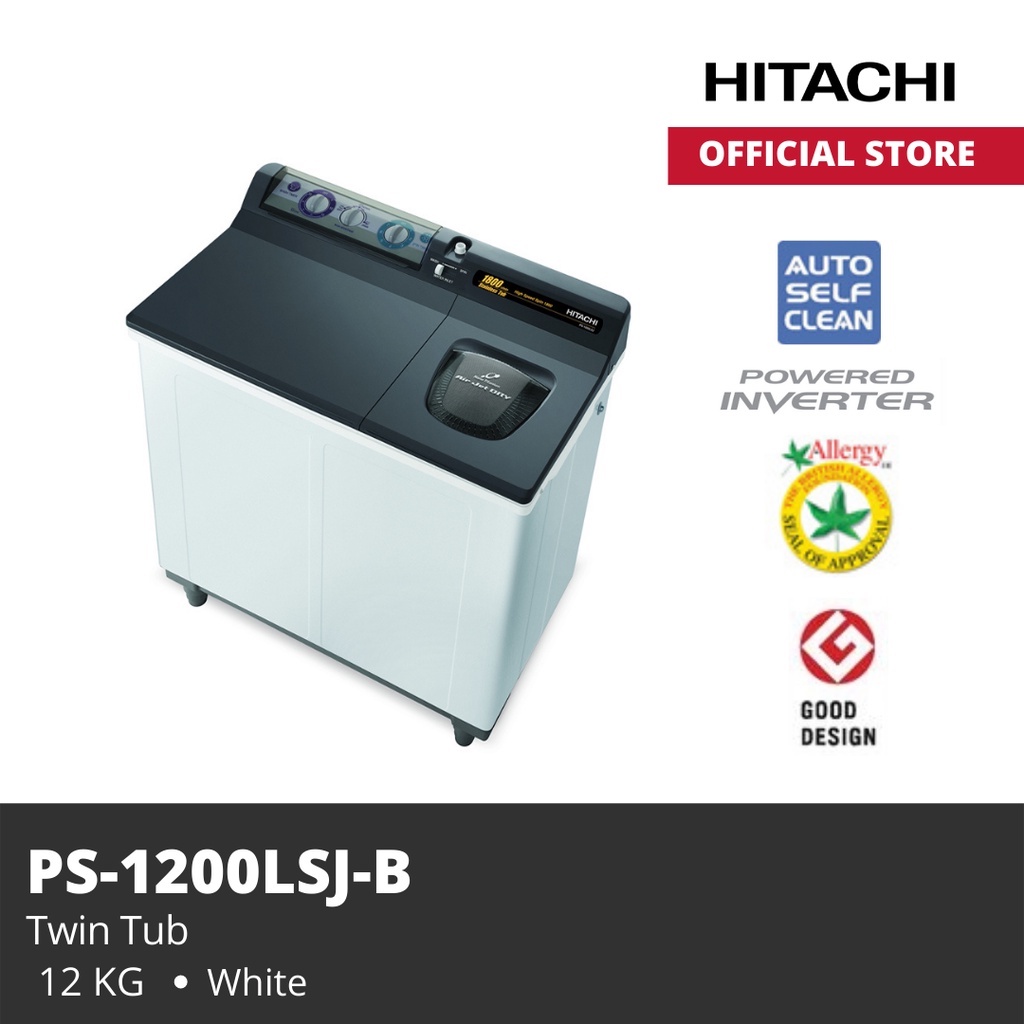 HITACHI MESIN CUCI PS-1200LSJ-B 12 Kg Twin Tub Stainless