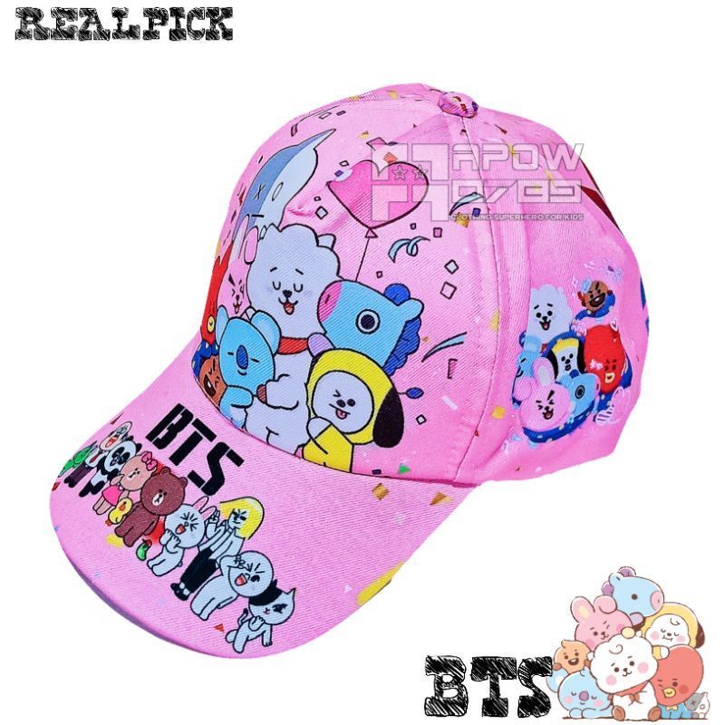 TOPI ANAK PEREMPUAN KARAKTER BT21 /LOL DAN UNICORN TOPI PRINTING MURAH