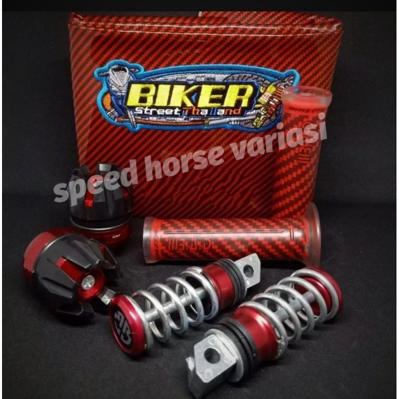 (paket 4item) kulit jok karbon biker+Handgrip Bad karbon+per step+Jalu as roda depan Universal