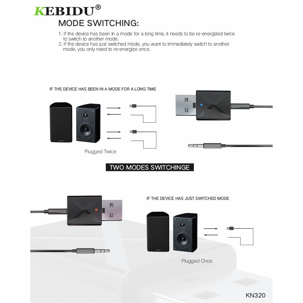 2 IN 1 USB Dongle HiFi Audio Bluetooth 5.0 Adapter Transmitter &amp; Receiver - KN320 / USB Dongle Audio