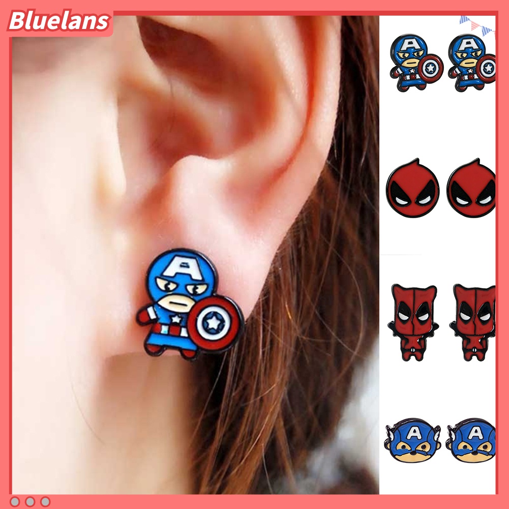 Anting Stud Enamel Desain Kartun Spiderman Deadpool Captain America