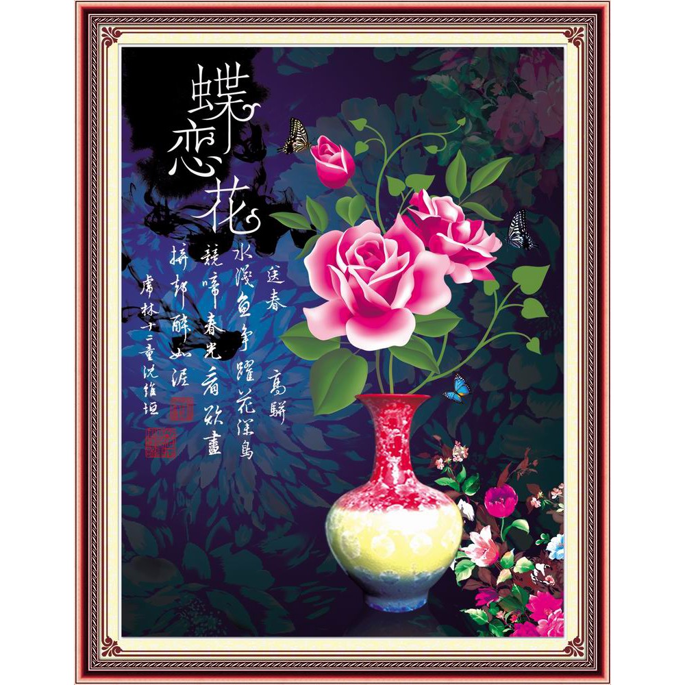 Paket DIY Craft Diamond Painting Y6008 Vas Bunga Rose Mawar Flower