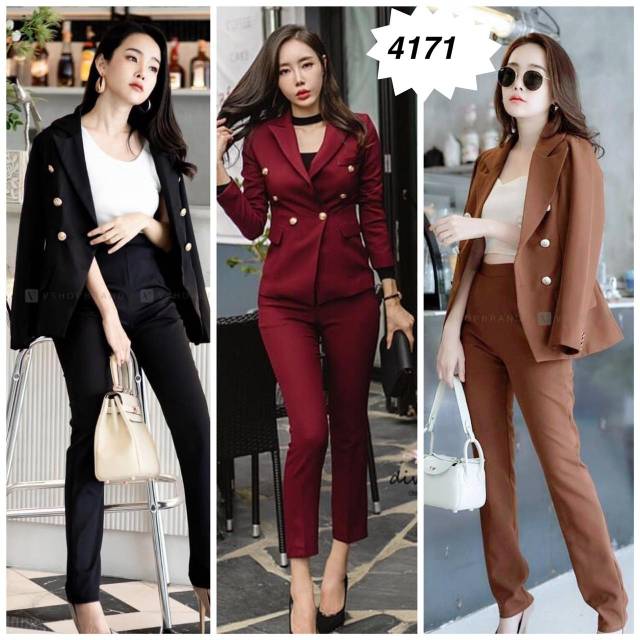 SHIVA / stelan blazer READY  setelan BAHAN scuba import / stel blazer murah / set bkk / KERJA WANITA