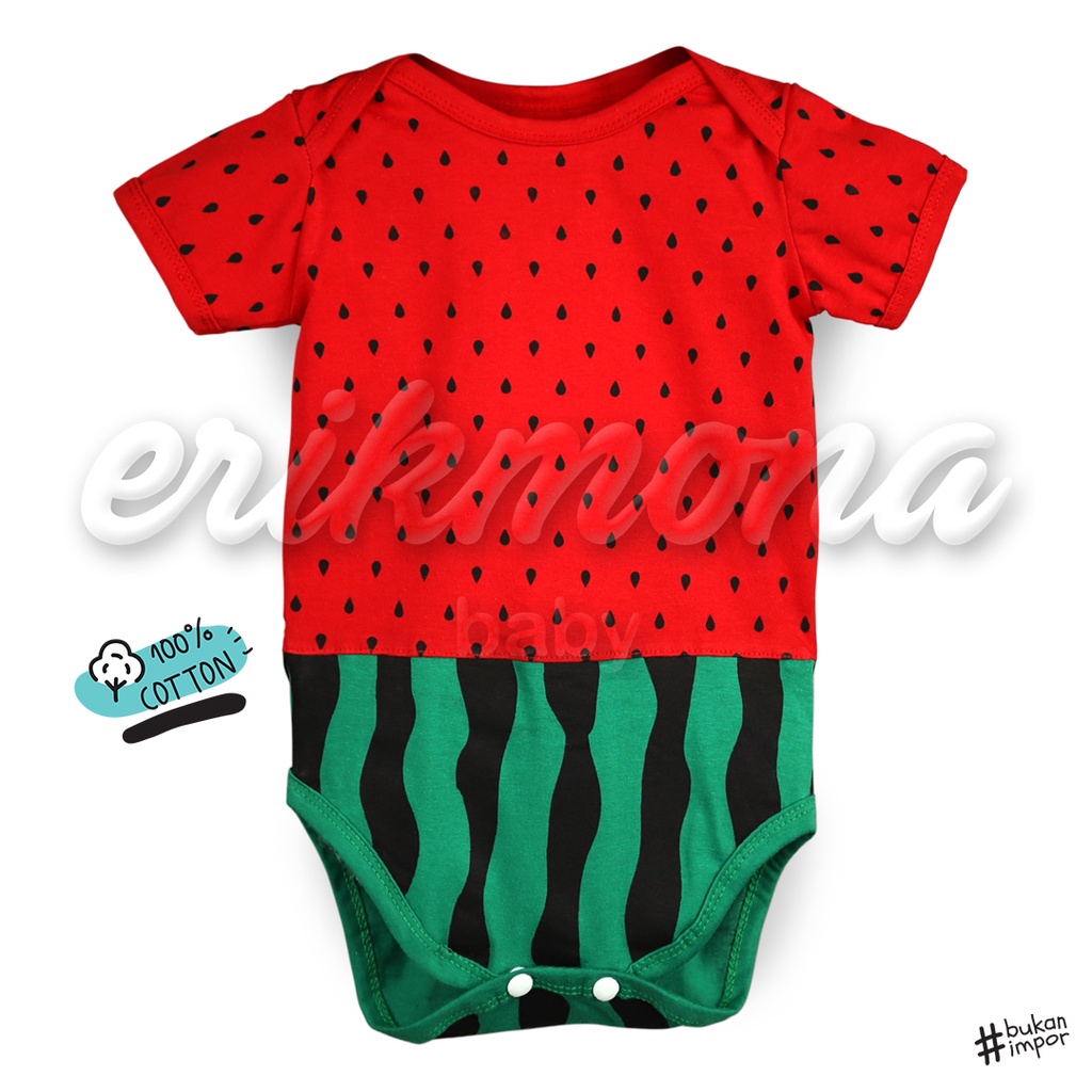 Ermon Baby - Baju Baby Laki Laki Perempuan Jumper Bayi Motif Buah Semangka Watermelon Lucu usia 0 - 12 Bulan