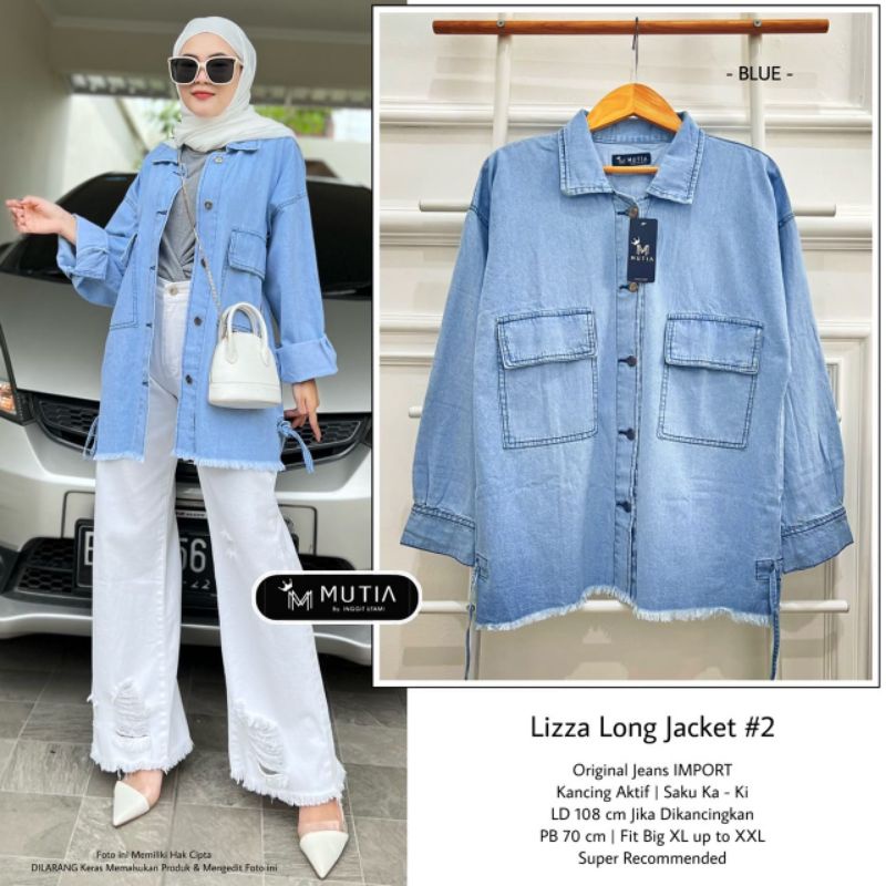 LIZZA LONG JACKET #2 BY MUTIA (JAKET JEANS WANITA) Jaket jeans muslimah rekomeded