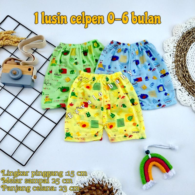 Celana pendek bayi murah 12 pcs 0-6 bulan