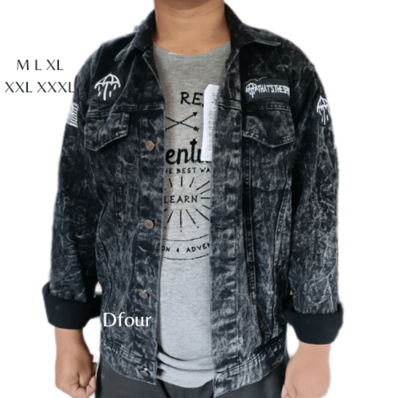 Dfour Jaket Jeans Pria Bordir M - XXXL Jumbo Denim Cowok Pacth