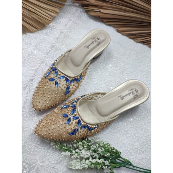 sepatu wanita cantik diamont gold tinggi 3cm tahu