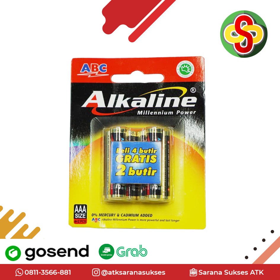 Baterai ABC Alkaline AAA LR03 4 Bonus 2 (Isi 6 pcs)