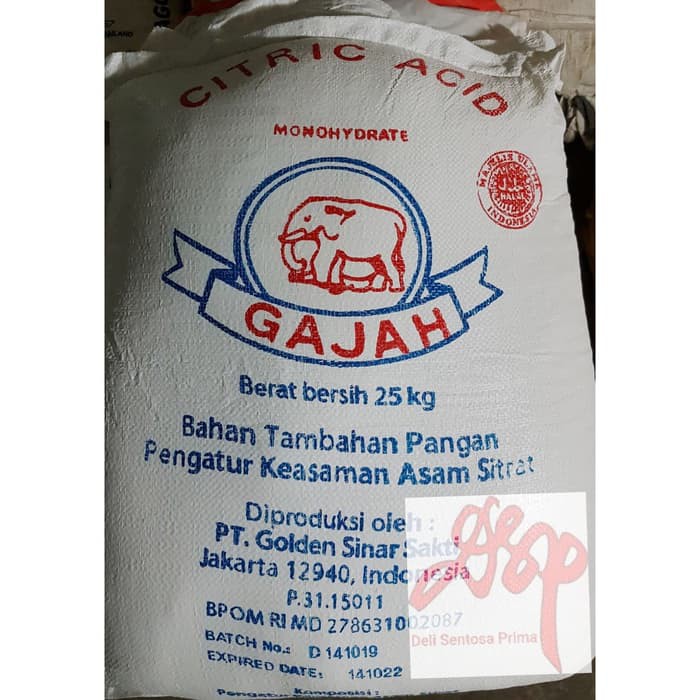 

Citric Acid atau Citrun Cap Gajah Ex. Lokal Food Grade 1 Kg Stok Terbatas