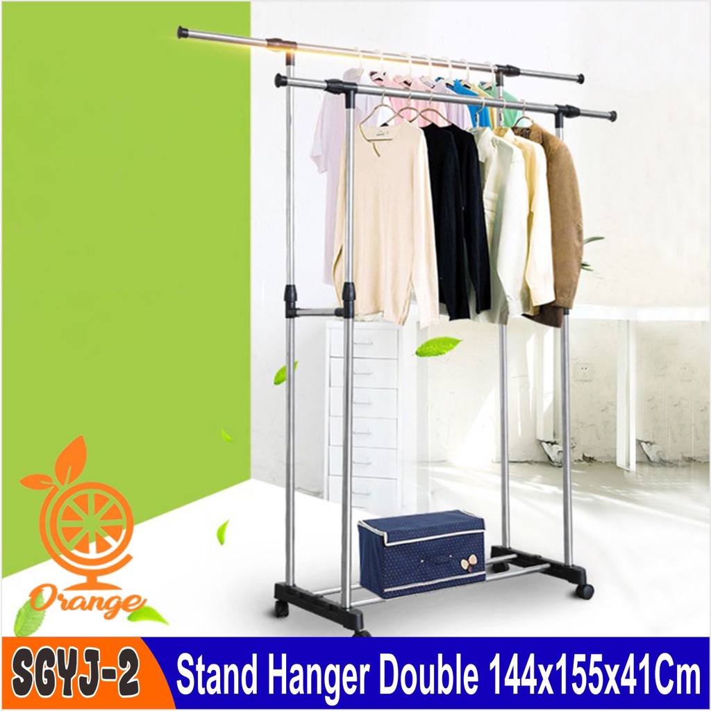 Stand Hanger Double Sisi Multifungsi Stainless Steel dengan 4 Roda Motif WD