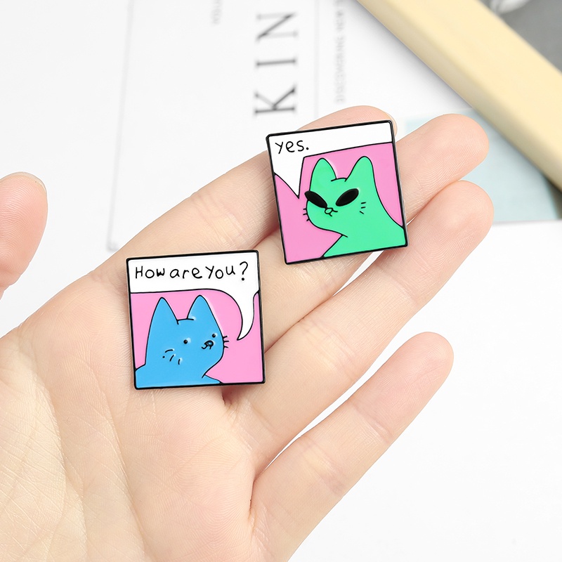 Bros Pin Enamel Desain Kartun Kucing Tulisan How Are You Curious Untuk Hadiah Teman