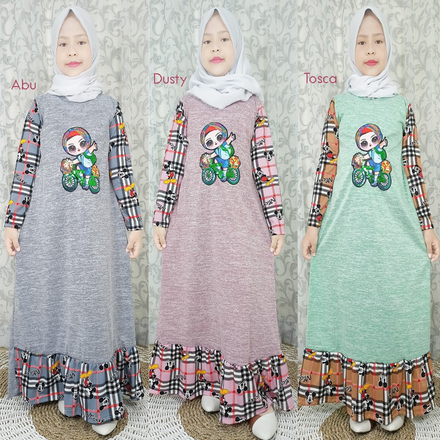 GAMIS ANAK KOMBINASI KOTAK BUEBERRY MIKY DRESS Usia 4-12Thn GL FASHION